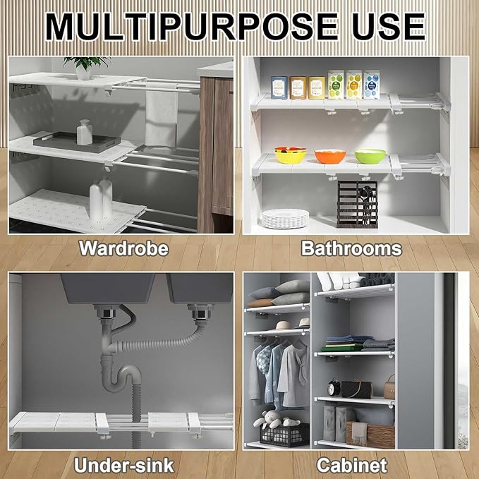 Gerrii 6 Pcs Closet Tension Shelf Rod Expandable Shelf Locker Organizer Adjustable Storage Rack Scalable Layered Divider Separator for Cabinet Wardrobe Kitchen Bathroom (10.83''-17.91'')