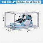 HIYOHIYO Size 14 Acrylic Clear Shoe Storage Boxes Stackable for Sneaker, Clear Shoe Box Storage Bins, Fully Transparent Display Case with Magnetic Door Suitable for Ankle, Boots, High Heels (1 Pack)