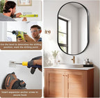 Black Oval Mirror, 17"x30" Oval Bathroom Mirror, Vanity Mirror with Brushed Metal Frame, Wall Mount Mirrors Decor for Bathroom, Bedroom, Entryway, Living Room(Hangs Horizontally or Vertically)