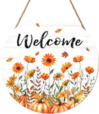 Fall Welcome Sign for Front Door Fall Floral Wooden Door Hanger 12x12 Inch Autumn Wreath for Outdoor Outside Porch Decor Farmhouse Flowers Welcome Hanging Sign for Home Wall Greeting Party