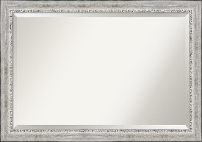 Amanti Art White Wall Mirror 28x40 Rustic White Wash Rectangle Bathroom Mirror for Wall Decor Living Room, Large Country Rustic Wood Frame, Hangs Horizonally and Vertically, Bathroom Decor, Beveled