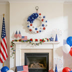 Patriotic Wreath 18 Inch American Flag Wreath for Front Door, Americana Plated Ball Red White and Blue with Stars Decor for 4th of July Memorial Day Veterans Day