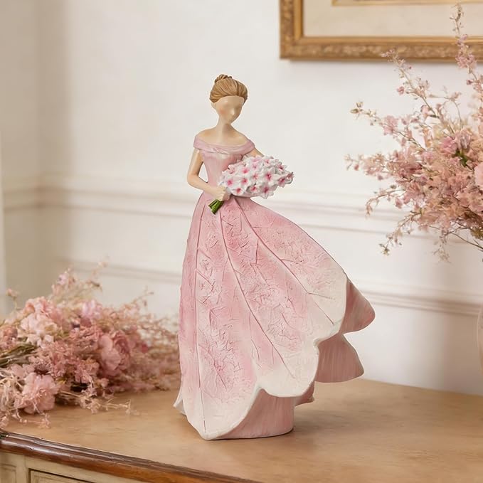 Guichifun Fairy Statue Collection Home Decoration - Pink Leaf Angel Girls Resin Home Garden Patio Living Room Decor Memorial Gift for Mom 7.5 x 4.5 x 11.5 Inch