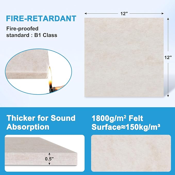 DOLLAR BOSS Felt Cork Board Tiles, 24 Packs 12" x 12" Thick Cork Bulletin Board Self Adhesive Acoustic Panels Soundproof Corkboards for Walls with Pushpins for Home Office Kitchen School, Beige