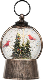 Christmas Snow Globe Lantern with Swirling Glitter Christmas Decorations Indoor, Cardinals & Christmas Tree Lighted Musical Snow Globes USB Powered & Battery Operated Lantern for Holiday Decor