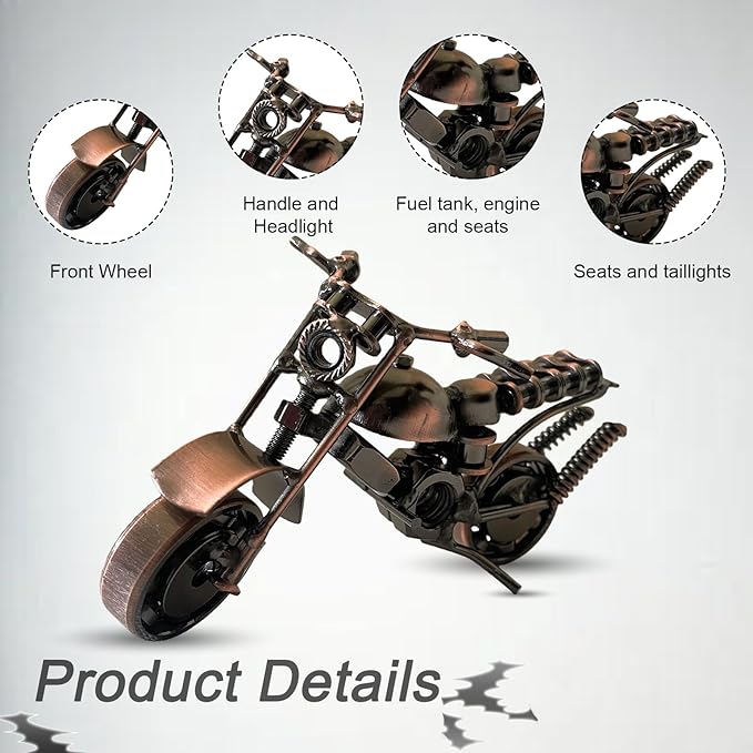 Metal Motorcycle Decor, Copper Classic Motorcycle Figurine,5.9”x3.5”Unique Iron Motorcycle Sculpture,Cool Home Office Desk Decor,Art Gift Vintage,Birthday for Men Boyfriend Husband
