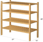 4 Tier (Thick) Bamboo Shoe Rack for Closet Free Standing Wood Shoe Shelf for Entryway Small Space Stackable 27"x12"x28" (Natural)