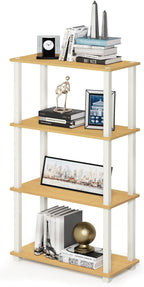 Furinno TURN-S-TUBE Storage Shelves, 4-Tier Book Shelf, Corner Shelf, Toolless Open Shelves, for Organization and Storage, Living Room, Garage, Home Office, Beech