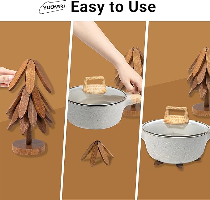 Yuoyar Trivets, Wooden Tree-Shaped sapele Wood Drink Trivets Set for Coffee Table, Kitchen Table Decor