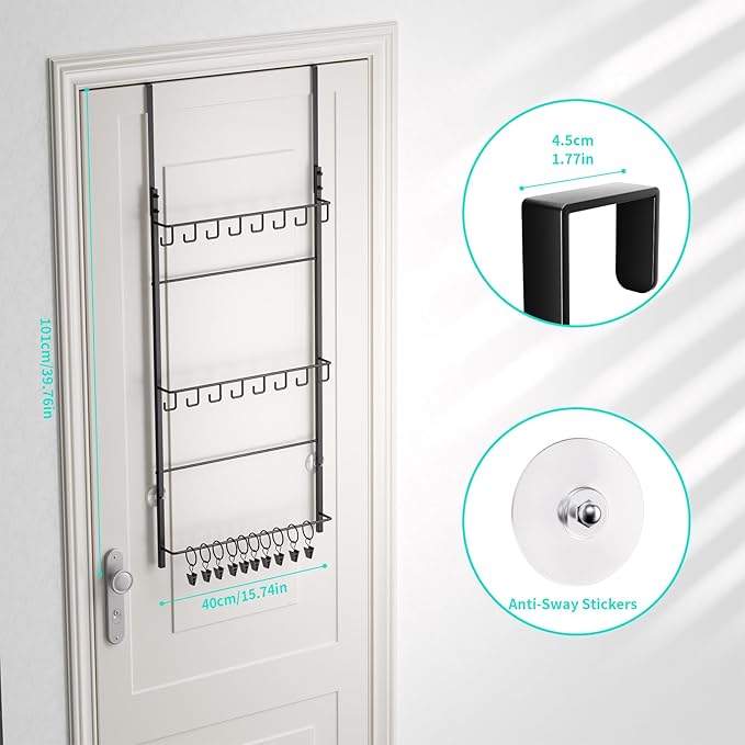 HapiRm Over Door Hat Rack - 3 Tier Wall Mounted Hat Organizer with 16 Hooks and 10 Movable Clips, Baseball Cap Organizer Storage Holds up to 26 Caps for Door, Bedroom, Closet USPTO Patent Pending