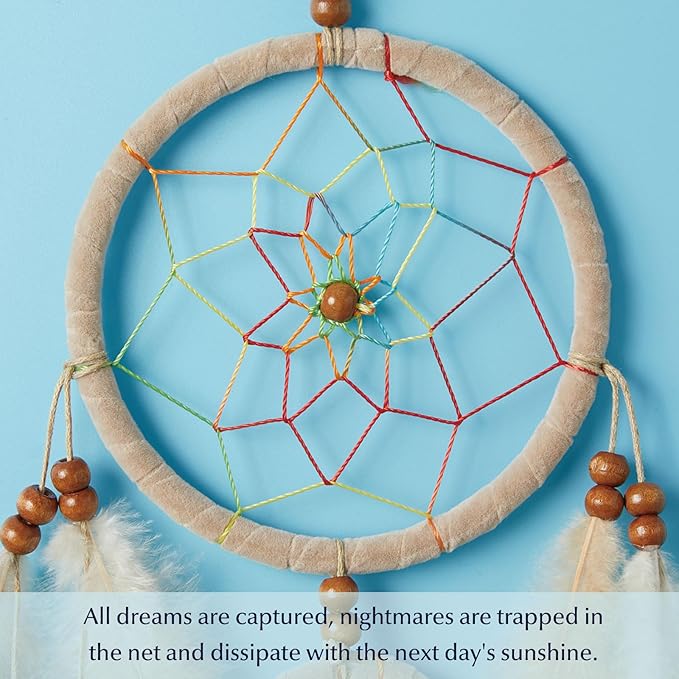 Pretty Jolly Indian Small Camel Brown Dream Catchers Wall Decor Handmade Feathers Native Mini Dreamcatchers Home Decoration Ornament for Bedroom Birthday Party-2 Rings