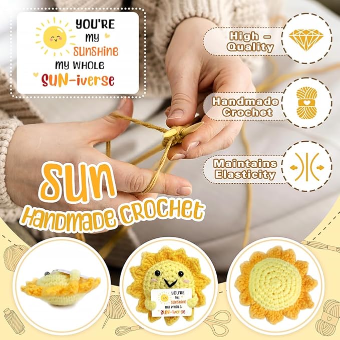 Sunshine Gifts for Girlfriend & Boyfriend, Handmade Positive Crochet Sunshine Doll with Sweet Messages - Crochet Emotional Support Buddies, Positive Gift for Her/Him, Long Distance Relationship Gifts