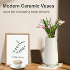 White Ceramic Vase for Flowers, Tall Home Decor Vase with Ribbed Texture, Vases for Centerpieces, Farmhouse Decor, Living Room, Decor Bedroom, Table, and Kitchen Shelf (XL White)