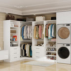 Closet System with 4 sets, 101.9" Closet Organizer Systems with 6 Drawers & 8 Hanging Rods & Adjustable Shelves, Walk in Closet Standing Closet System, Corner Closet System Set, White
