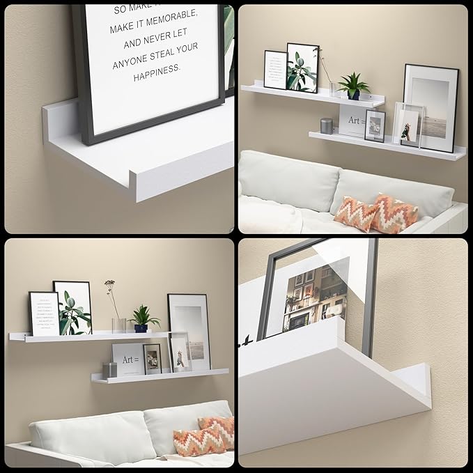 Boswillon 36 Inches Long Floating Shelves Wall Mounted,2 Set Modern White Shelf for Bedroom,Nursery Book with Lip,Picture Ledge Decor Living Room Bathroom Kitchen-White,35.4 In
