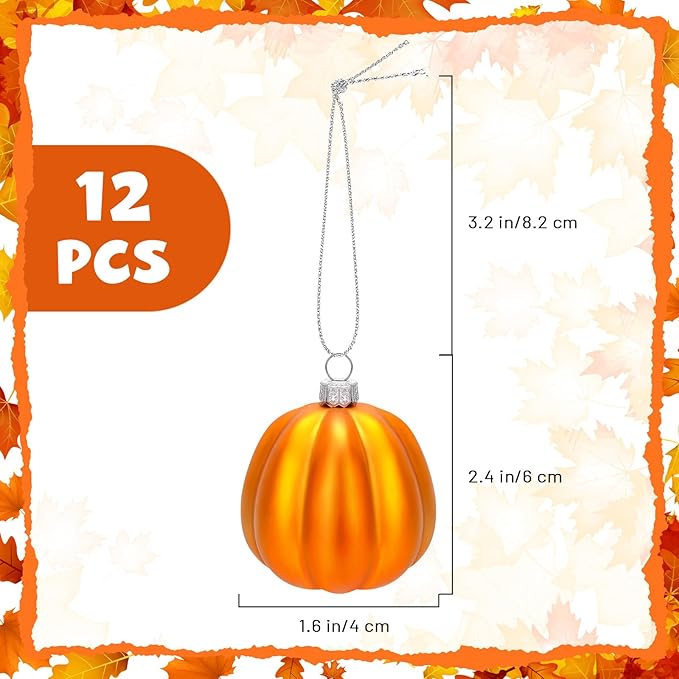12 Pcs Orange Pumpkin Ornaments Fall Mini Pumpkins Ball Hanging Tree Ornament for Thanksgiving Harvest Home Party Decorations