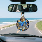 DASTOLL Stained Glass Christmas Decorations, Golden Stars White Snow Scene Suncatcher for Window Christmas Tree Hanging Ornaments Blue Sun Catcher Xmas Decor Gifts for Women Men Mom Nana Friend