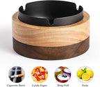 Cute Ashtrays for Cigarettes Smokeless Ash Tray with Stainless Steel Liner Windproof Wooden Ashtray with Lid for Home Office Tabletop Outside Patio