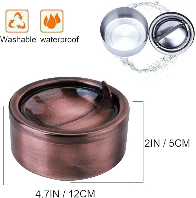 hanlongyu Outdoor Ashtray with Lid, Flip Top Stainless Steel Ash Tray, Metal Windproof Cigarette Ashtrays for Indoor or Outdoor Use, Desktop Smoking Ashtray Office Patio Home Decor