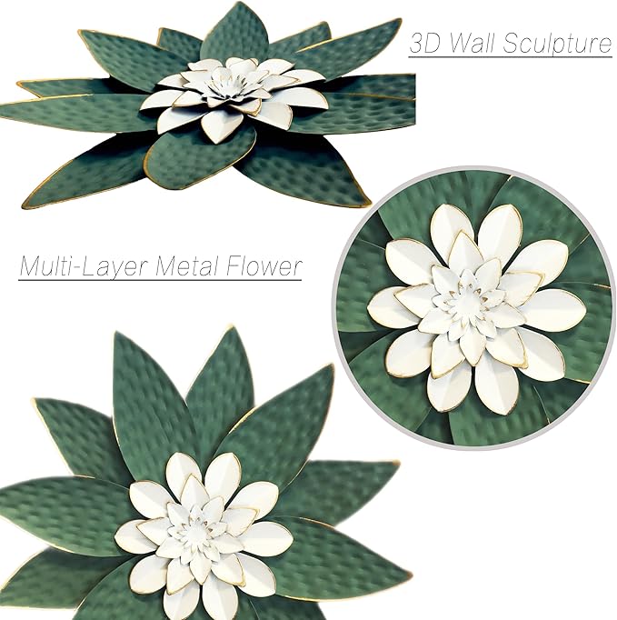Metal Flower Wall Art Decor,10" Rustic Modern Antique Floral Sculpture, Distressed Iron Wall Hanging Home Decoration Accent Artworks for Indoor Kitchen Bedroom Living Office Outdoor Garden Patio