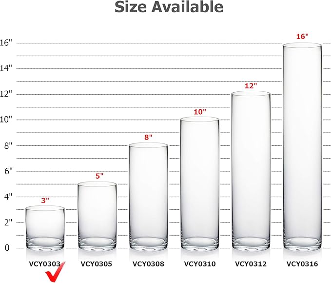 WGV Cylinder Vase, 3" W x 3" H, Clear Skinny Narrow Glass Candle Holder Bud Floral Container Planter Terrarium for Wedding Party Flowers Centerpieces Home Office Decor, 1 Piece