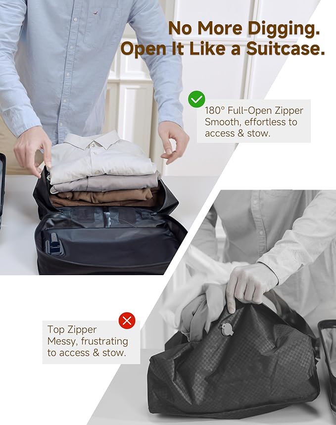 Vacuum Bags for Travel with Pump (Built-in), Vacuum Seal Bags for Clothing Travel to Save Space in Carry-On & Backpack, Reusable Compression Packing Cubes for Luggage & Suitcase (Black,2-Pack)