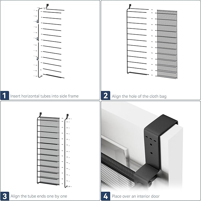 Whitmor 36 Pair Over The Door Shoe Organizer, 12 Tier Hanging Shoe Organizer, Heavy Duty Metal & Mesh Shoe Holder, Hanging Shoe Rack for Closet Organizer, 69"L x 21.7"W x 7.5"H, Matt Gunmetal