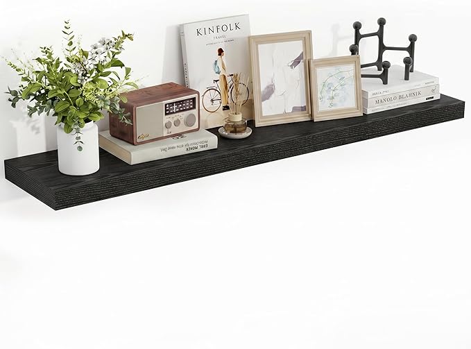 Acovy 48 Inch Floating Shelves, 48"x9.25"x1.5" Inch Deep Floating Shelves for Wall, Wooden Shelves for Bathroom, Bedroom, Living Room, Black, 1 Piece