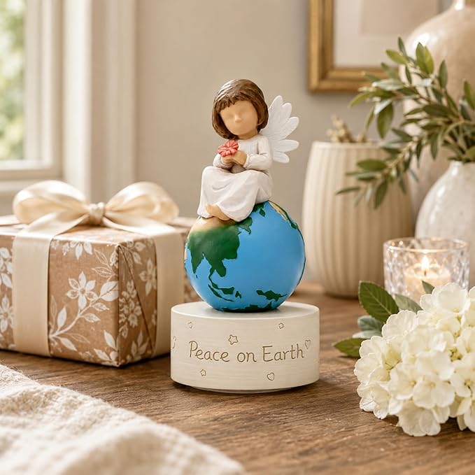 Angel of Peace Figurine Music Box,Handcrafted Resin Angel Statue with Dove & Flowers,Plays Amazing Grace Tune,Christian Religious Gift for Home Décor,Sympathy,Christmas & Memorial,for Women,Girls
