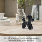 Notakia Cute Ceramics Black Balloon Dog Statue Crafts Living Room Desktop Decorations,Handmade Modern Small Ceramic Animal Statue Ornament Home Decor Accents