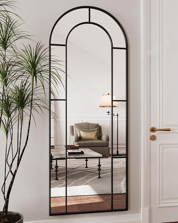Antok 71" x 28" Full Length Mirror, Floor Mirror Arched Window Decorative Mirror, Metal Framed Decor Farmhouse Floor Mirrors Art Pane Mirrors Wall Decor for Bedroom, Living Room, Entryway Bronwn