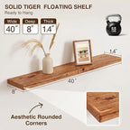 40 Inch Floating Shelves, Solid Wood Wall Shelves, 8 Inch Deep Floating Shelf – for Bathroom, Bedroom, Living Room, Kitchen, Home Decor & Storage, Heavy-Duty Wooden Shelf Wall-Mounted, Set of 2