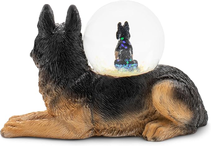 Elanze Designs German Shepherd Mother and Baby Miniature 45MM Sturdy Polyresin Magical Whimsical Tabletop Dresser Nightstand Glitter Water Snow Globe Figurine Decoration