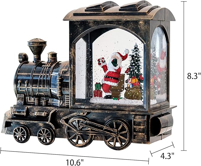 Christmas Musical Snow Globe Lantern Battery Operated with 6 Hour Timer, Santa Lighted Snow Globe Train Spinning Water Swirling Glitter Christmas Decoration Gifts(10.6 x 4.3 x 8.3 Inches)