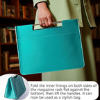 Leather Magazine Holder Foldable with Handles，Stable Magazine Rack Floor，Magazine Basket File Holder Storage，Document File Folder Organizer Free Standing for Office Living Room (green)