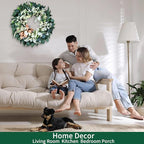 Artificial Wreaths for Front Door Year Round, 20-22" Green Eucalyptus Spring Summer Wreath with Lamb’s Ear Willow Ficus Leaves Bow, Modern Farmhouse Home Decor Porch Indoor Outdoor