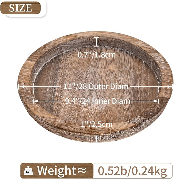 Hanobe Wooden Tray for Coffee Table: Candle Holder Plate Round Decorative Serving Tray - Vintage Table Centerpiece Rustic Farmhouse Home Decor