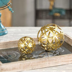 Gold Decorative Sphere, Metal Coffee Table Decor Sculpture, Modern Home Decor Accent for Tabletop, Centerpiece, Shelf Display- Elegant Metal Sphere Decor with Luxury Golden Finish