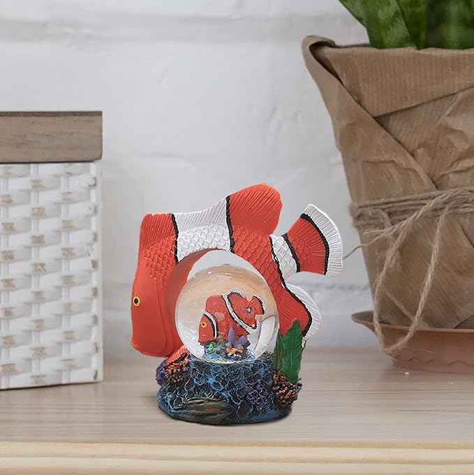 Elanze Designs Striped Clown Fish Ocean Magical Whimsical Tabletop Dresser Nightstand Figurine Miniature 45MM Sturdy Polyresin Glitter Water Snow Globe Decoration