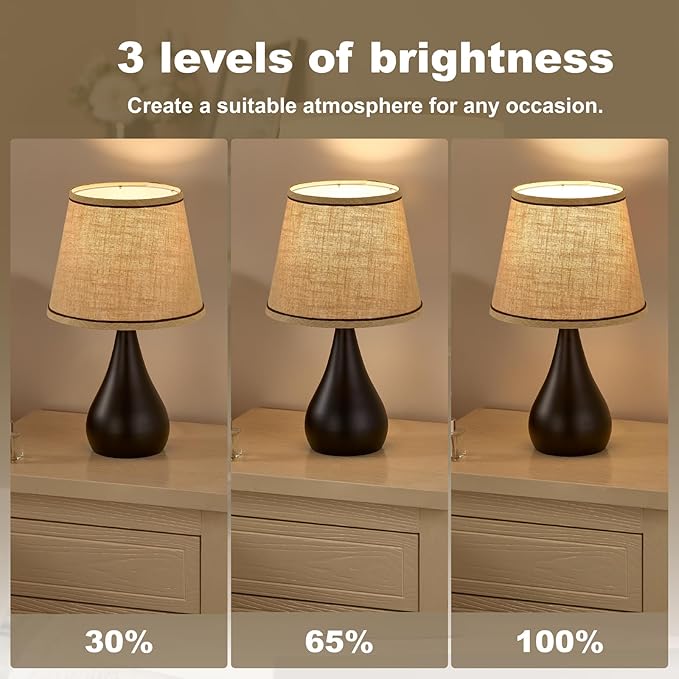 17.3'' Modern Dimmable Touch Lamps for Nightstand 2pcs, Table Lamps for Living Room, Reading Desk Lamp for Office, Bedside Lamps with Iron Base, Small Lamp for Bedroom, Bulb Included, Black