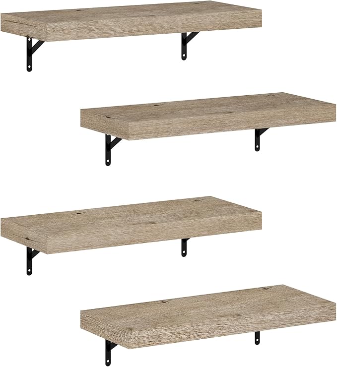 Furinno Tanna Floating Shelves for Wall Set of 4, 22-Inch Wall Shelf, Triple Thick Floating Mounted Shelf, for Bathroom, Home Office, Living Room, Natural