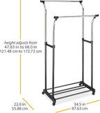 Whitmor Heavy Duty Adjustable Garment Rack-Rolling Clothes Organizer, Black and Chrome