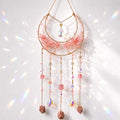 AWLEE Crystal Dream Catcher Pink, Boho Moon Dream Catchers for Adults Girls, Handmade Crystal Dreamcatcher Wall Hanging for Bedroom Living Room Window Garden Décor