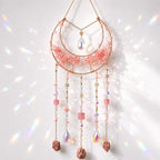 AWLEE Crystal Dream Catcher Pink, Boho Moon Dream Catchers for Adults Girls, Handmade Crystal Dreamcatcher Wall Hanging for Bedroom Living Room Window Garden Décor