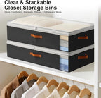 Under Bed Storage Bins - 98L Height-adjustable Under Bed Storage Containers, Compression Blanket Storage Comforter Storage Sweater Storage, Clothes Storage Bins With Clear Window, 2 Pack Black