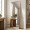 BEAUTYPEAK Full Length Mirror, 58"x14" Standing Hanging or Leaning Against Wall Floor Mirrors Body Dressing Wall-Mounted for Living Room, Bedroom with Aluminum Alloy Thin Frame, Gold