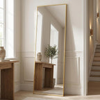 BEAUTYPEAK Full Length Mirror, 58"x14" Standing Hanging or Leaning Against Wall Floor Mirrors Body Dressing Wall-Mounted for Living Room, Bedroom with Aluminum Alloy Thin Frame, Gold