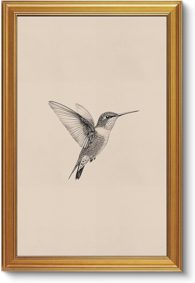 VIYYIEA Vintage Gold Framed Wall Art for Living Room, Birds Canvas Prints Home Decor, Sketch Painting Picture, Bedroom Wall Decor Gifts for Friends or Family -【Hummingbird】-(36L x 24W)