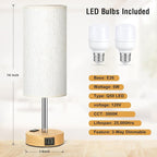 Fenmzee Small Touch Table Lamps Set of 2-3-Way Dimmable, USB A + C Charging, AC Outlet, Wood Grain Base, Bulbs Included