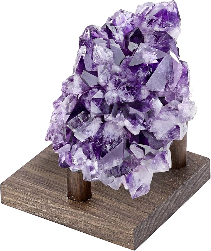 Hipiwe Rock Display Stand Three Peg Easel Holder with Square Base Walnut Display Stand for Geodes Mineral Agate Collectibles, 3.3" L x 3.3" W x 2.1" H